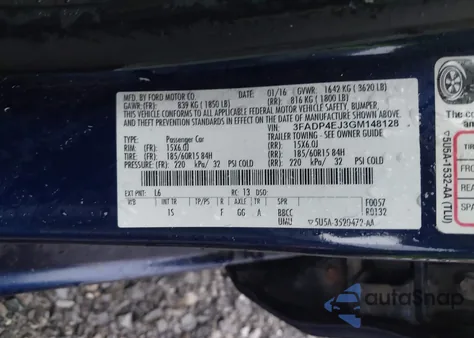 2016 Ford Fiesta Se из США, поврежденный, VIN 3FADP4EJ3GM148128